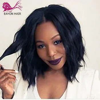

EAYON 13x6 Short Bob Lace Front Wigs Human Hair Water Wave Brazilian Remy Natural Black Pre Plucked Bleached Knots For Women