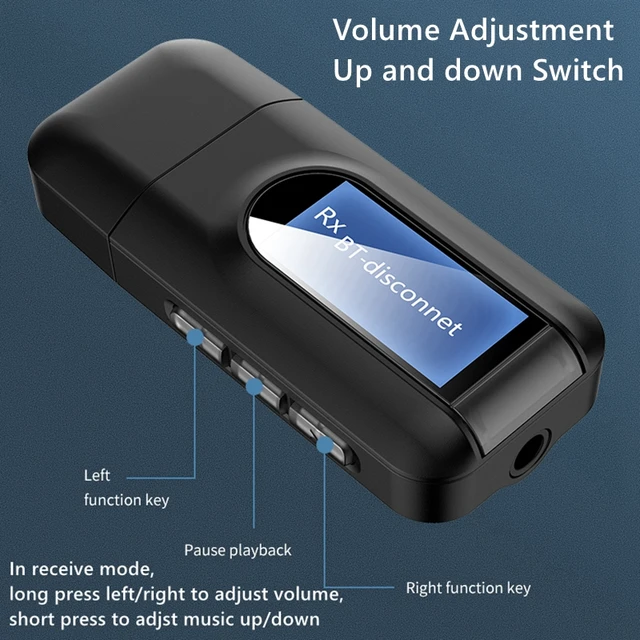 Adaptador Bluetooth inalámbrico con pantalla LCD, receptor USB, ajuste de  volumen de música, transmisor de Audio