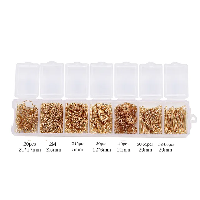 Alloy Accessories Jewelry Findings Set Repair Tools Lobster Clasp Open Jump Rings Earring Hooks for DIY Jewelry Making Supplies KC Gold