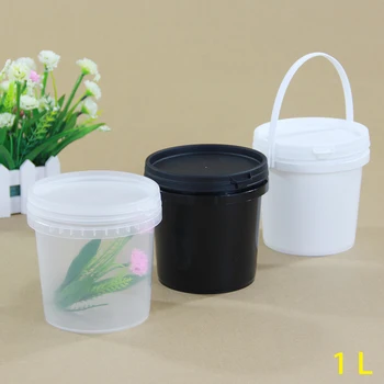 

5PCS of 1L Food Grade Plastic Bucket with Handle and Lid Good Sealing Round PP storage Container for Food Liquid Painting