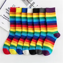 Хипстерские носки для женщин; сезон осень-зима; Разноцветные носки с радужным принтом; хлопковые дышащие уличные носки для женщин; забавные