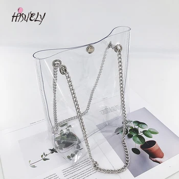 

HISUELY 2020 Hot Sale Hologram Transparent Plastic Handbag Beach Shoulder Bag Women Trend Tote Jelly Fashion PVC Clear Bag Funny