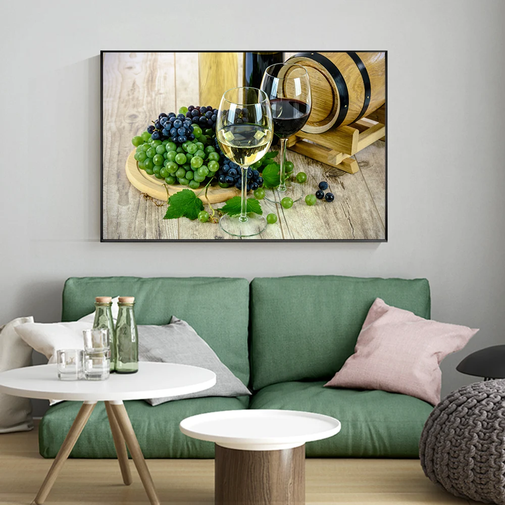  Vino y frutas con vidrio y barril pintura de arte de pared para cocina  cuadros impresión en lienzo comida la imagen para decoración moderna del  hogar : Hogar y Cocina