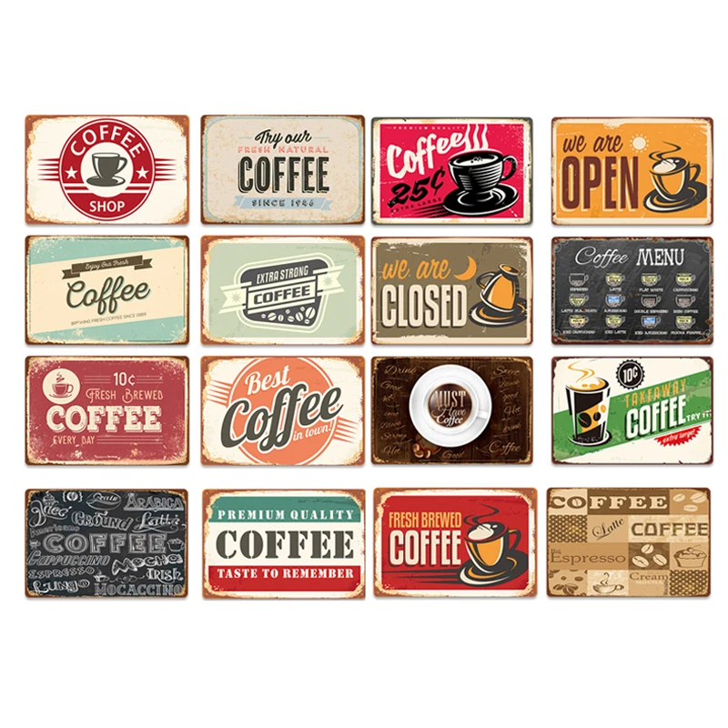 

Cup Of Coffee Tin Sign Metal Plate Paintings Art Decor For Cafe Classic Retro Iron Decorative Paintings Wall Stickers Tin Plaque