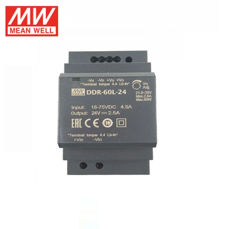 MEAN WELL DDR 60L 24 60 Вт DIN Rail input вход преобразователя 18 75 В постоянного тока до 2.5A Средняя