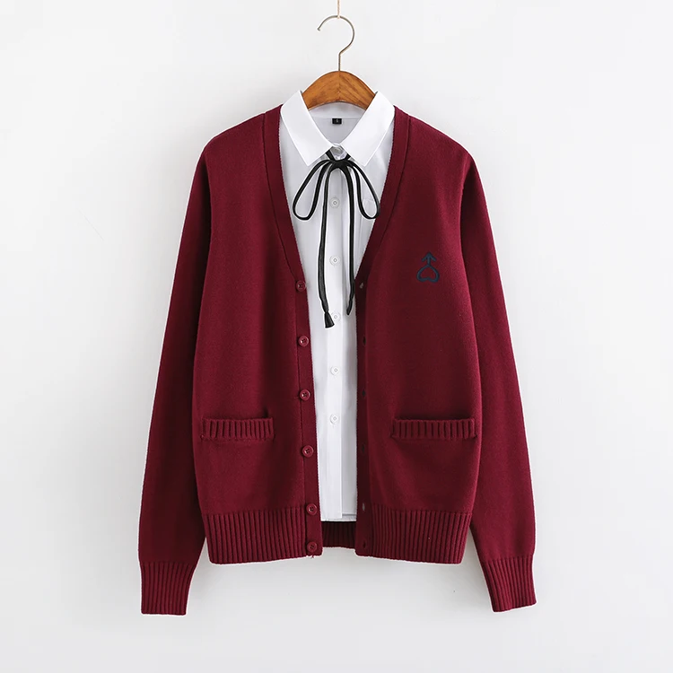 Wine Red Японский JK Униформа свитер Сейлор Мун серии мультфильм Вышивка Кардиган Верхняя одежда для девочек осень Свободное пальто с длинными рукавами Mori Girl - Цвет: Wine Red