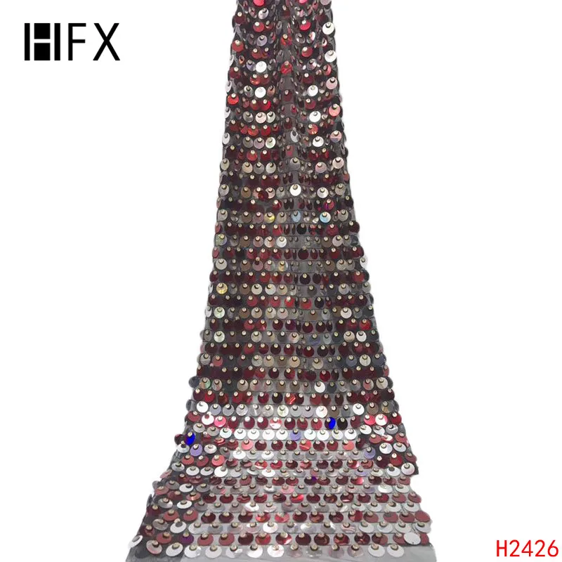 HFX Silver white Latest Sexy French Tulle Lace Africa Sequins Mesh Lace Fabric Sewing for Party Wedding Dress F2426