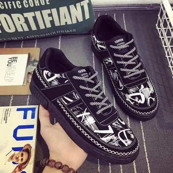 

QWEDF 2019 New casual Men Vulcanized Shoes Sneakers Men's Fashion Casual Lace-Up Colorful Canvas Graffiti board Shoes X10-74