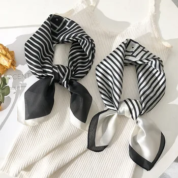 

2020 New Design Women Silk Scarf Square Neck Shawls Foulard Lady Pashmina Solid Geometric Bandana Hair Band Kerchief