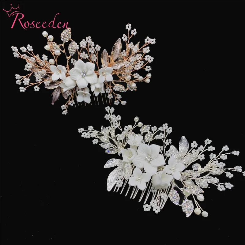 

Trendy Fresh Water Pearls Flower Wedding Hair Combs Hair Accessories Bride Bridesmaid Hair Combs Hair Ornaments Hairwear RE3499