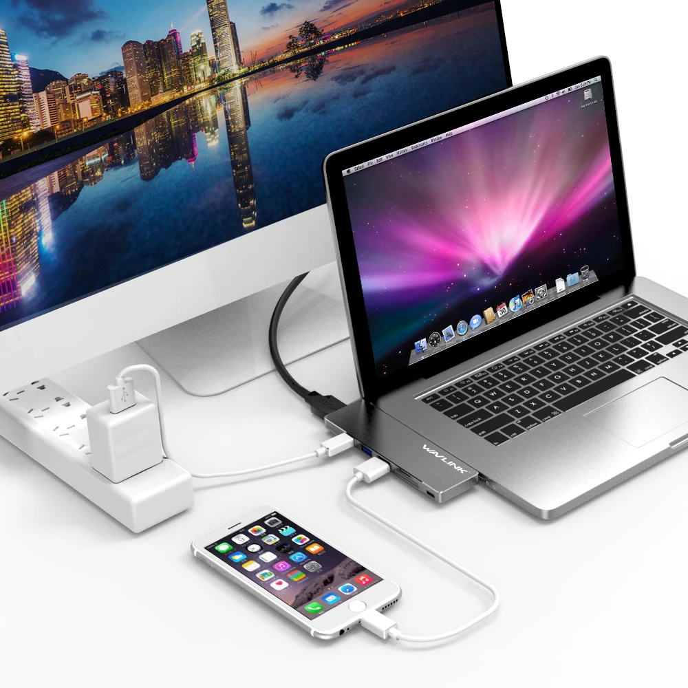 Wavlink usb-хаб C концентратор для Мульти USB 3,0 HDMI адаптер 4K док-станция для MacBook Pro usb type C разветвитель концентратор для ПК ноутбука Hab