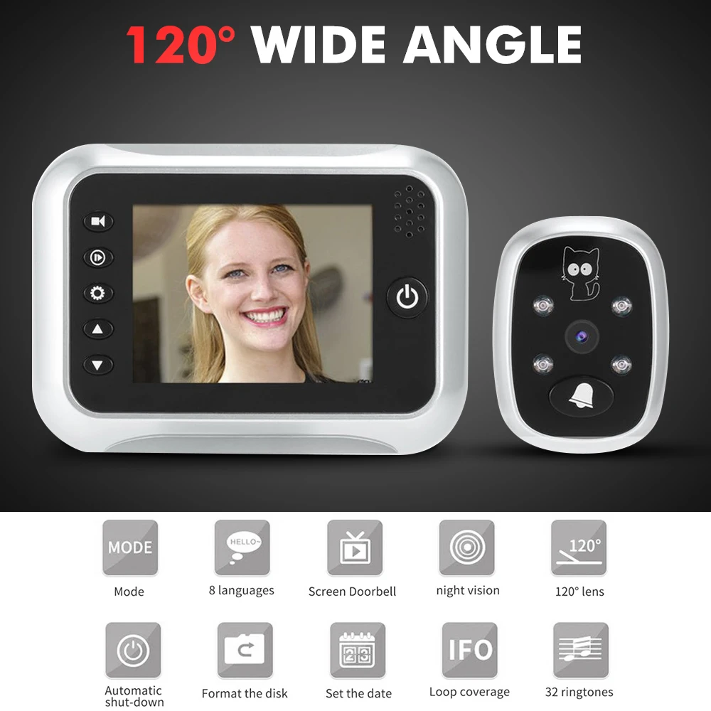 

3.5Inch LCD Smart Doorbell Viewer Digital DoorBell Peephole Viewer Camera Door Eye Video record 120 Degrees Night vision