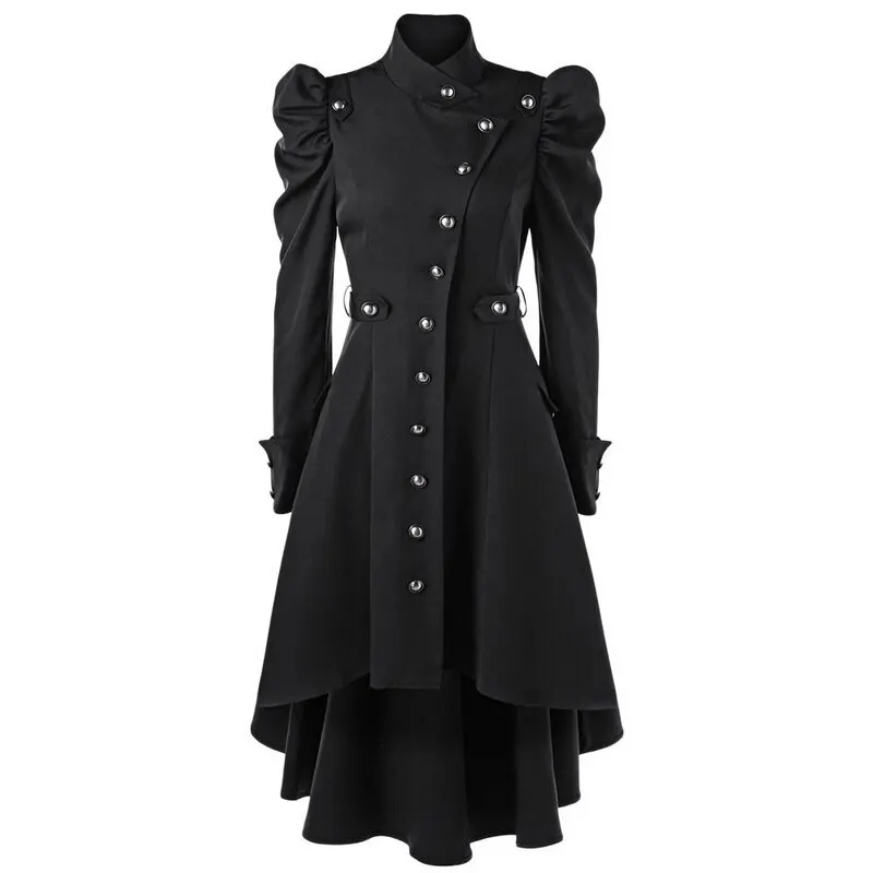 CALOFE, женские топы, длинный средневековый Тренч, Женское зимнее черное зеленое готическое пальто с воротником-стойкой, модное женское винтажное пальто