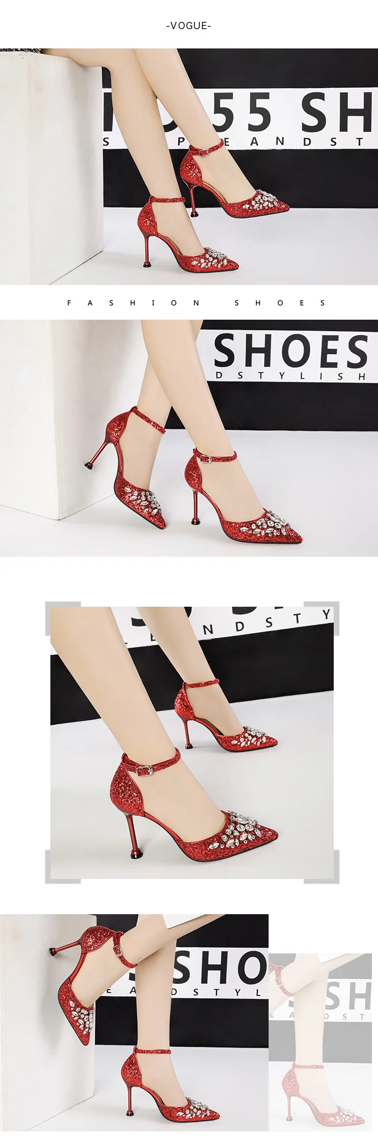 QSR 9,5 см женские туфли-лодочки модная обувь с острым носком и пайетками; Обувь на высоком каблуке Стразы тонком каблуке для ночного клуба; пикантная женская обувь с сандалии