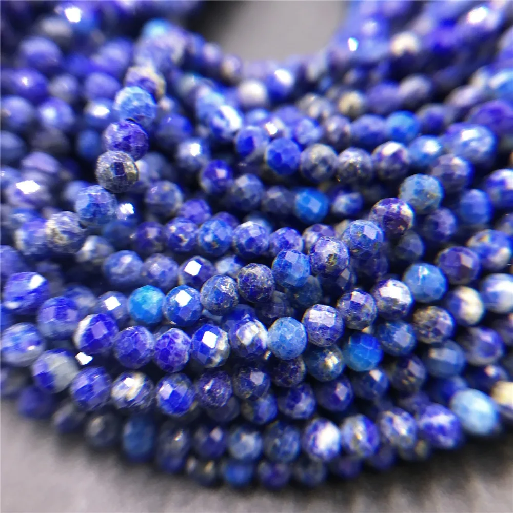 Faceted 2mm Blue Lapis Lazuli Gemstone Round Loose Beads 15.5'' Strand 