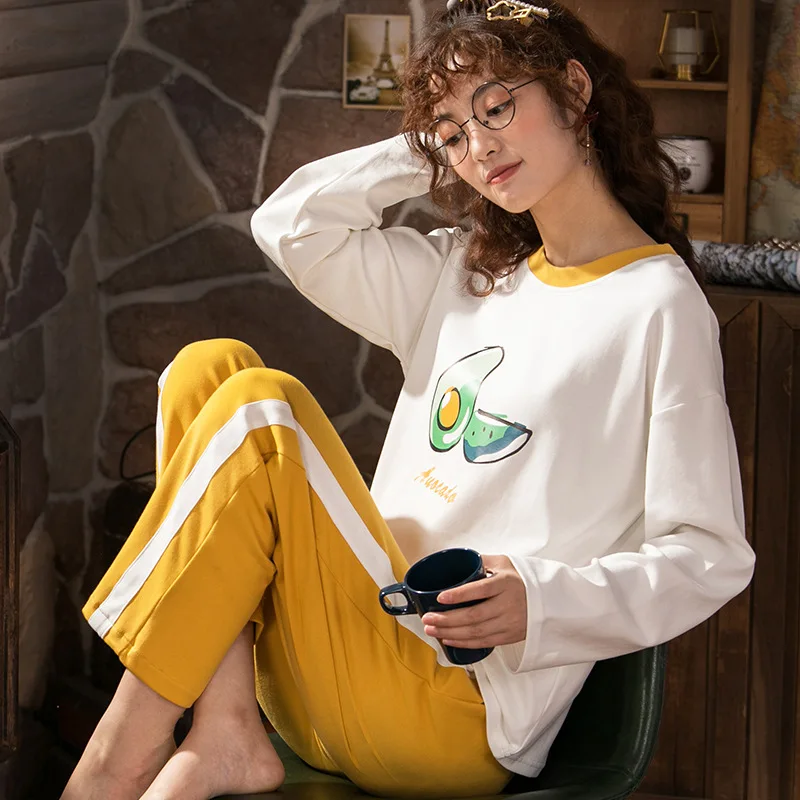

6103 # Cattle. Oil. Fruit Pullover JZ Long Sleeve Korean-style Sweet Pajamas Tracksuit Piece Series
