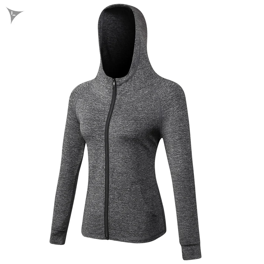 Зимние куртки Для женщин длинный рукав, для йоги толстовки быстросохнущие дышащие Спортивное пальто костюмы для фитнеса на молнии тренировочная куртка - Цвет: Grey