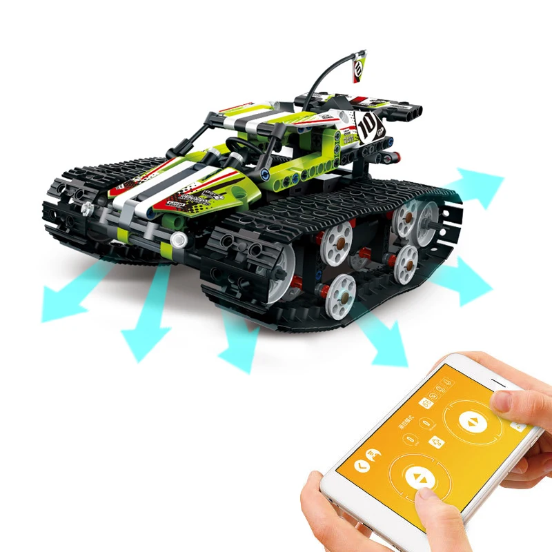 

410Pcs APP Remote Control Building Blocks Off-road Crawler Technic RC Racing Full Track Car Vehicle Movable Brick Toys for kids