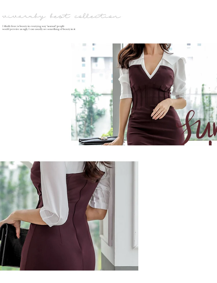 Autumn New Women Elegant V-neck Patchwork Bodycon Midi Long Formal Party Dress Night Club Winter Spring