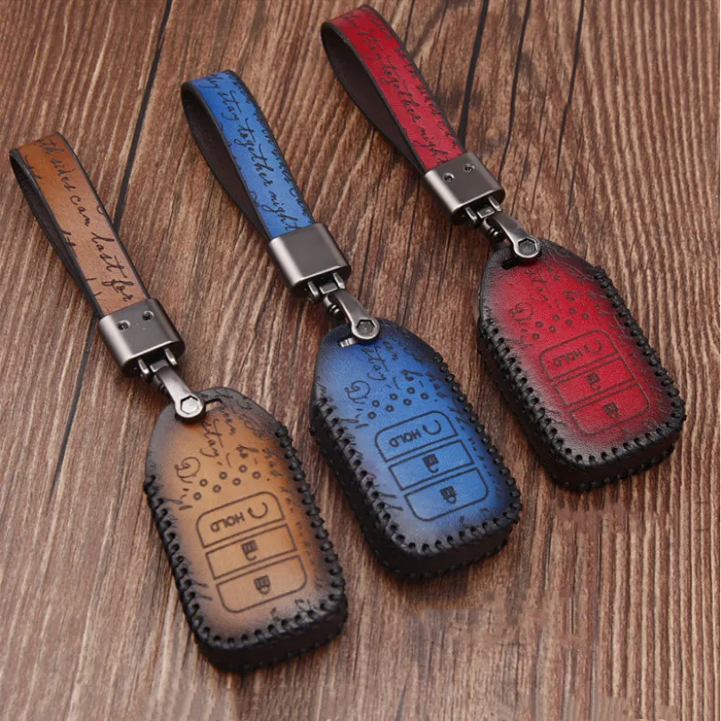 Cena Akcesoria samochodowe prawdziwej skóry samochodu Auto zdalnego kluczowym przypadku osłona z uchwytem skóry Shell dla HONDA Civic Accord Fit Hrv Crv Jazz miasto