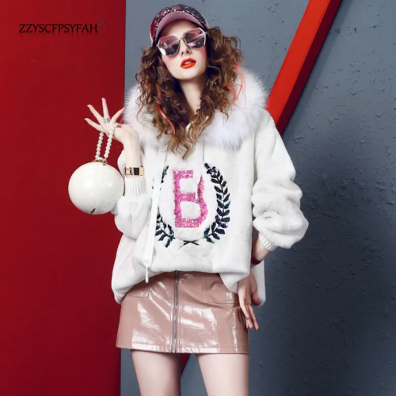 

ZP7518 New high imitation rabbit hair nail bead Wei Yi Chao brand loose thin thick velvet shirt