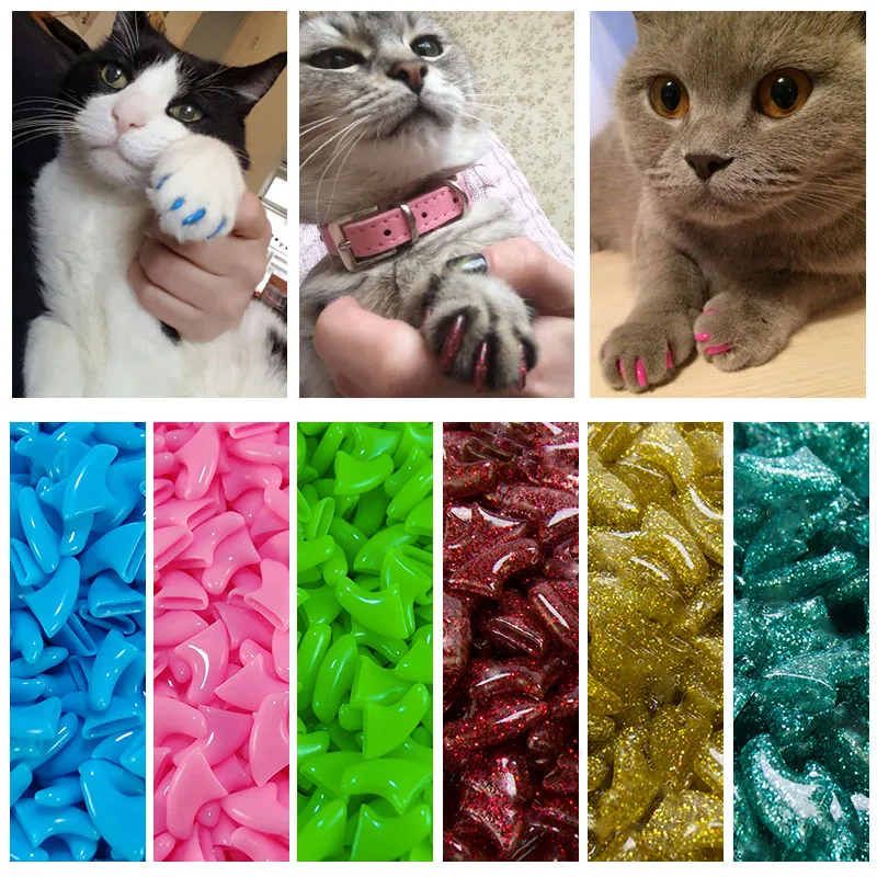 Cat Nail Caps 20 PCS/lot Soft Cat Claw Soft Paws with Adhesive Glue Size XS S M for Pet