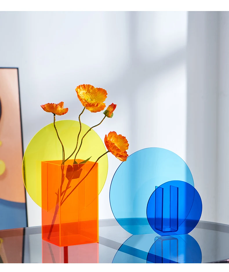 Colorful Acrylic Vase Minimalist Art Home Decor Living Room Flower Arrangement Nordic Style Ornament Office Desktop Decoration