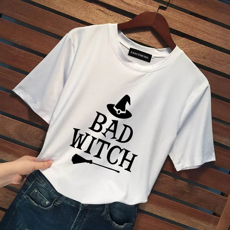 Лучшие футболки «Друзья» BAD WITCH GOOD WITCH, топ с буквенным принтом, футболка Femme, повседневные женские лучшие друзья, топы на Хэллоуин, футболки