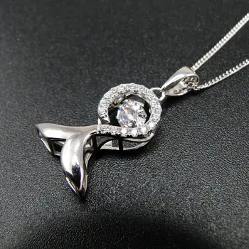 

100% 925 Sterling Silver Moving Stone Fish Pendant Necklace Dancing Diamond Dancing Jewelry For Gift