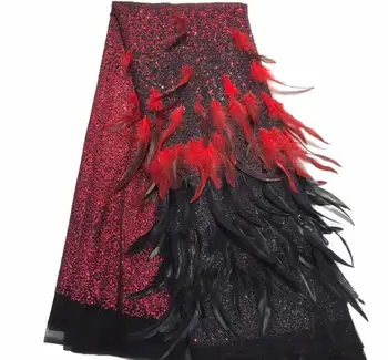 

New Africa tulle Lace Fabric 2020 Nigeria tulle lace With High Quality Feather design Fabric For women's party dresses