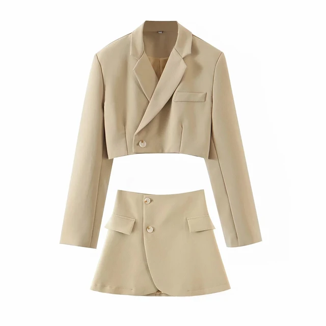 Northflow Matching Set Blazer And Skirts Women England style Navel Exposed Short Empire Blazer Feminino Femme Two Piece Set 2