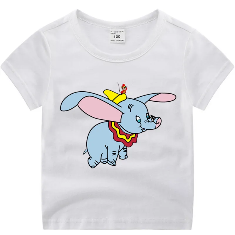 Хлопковая футболка с принтом «Dumbo» для маленьких мальчиков и девочек Летняя детская Рождественская рубашка детская футболка для малышей с героями мультфильмов Роскошный топ - Цвет: T93A-white