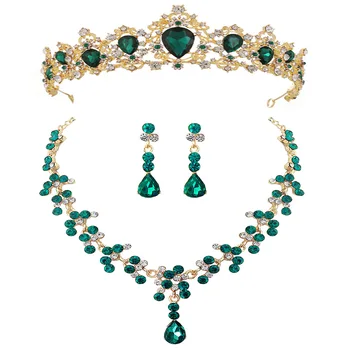 

Baroque Vintage Gold Red Green Blue Crystal Bridal Jewelry Sets Choker Necklaces Earrings Tiaras Sets African Beads Jewelry Sets