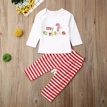 

Pudcoco Newborn Baby Boy Girl Clothes My 1st Christmas Print T-Shirt Tops Striped Long Pants 2Pcs Outfits Christmas Clothes