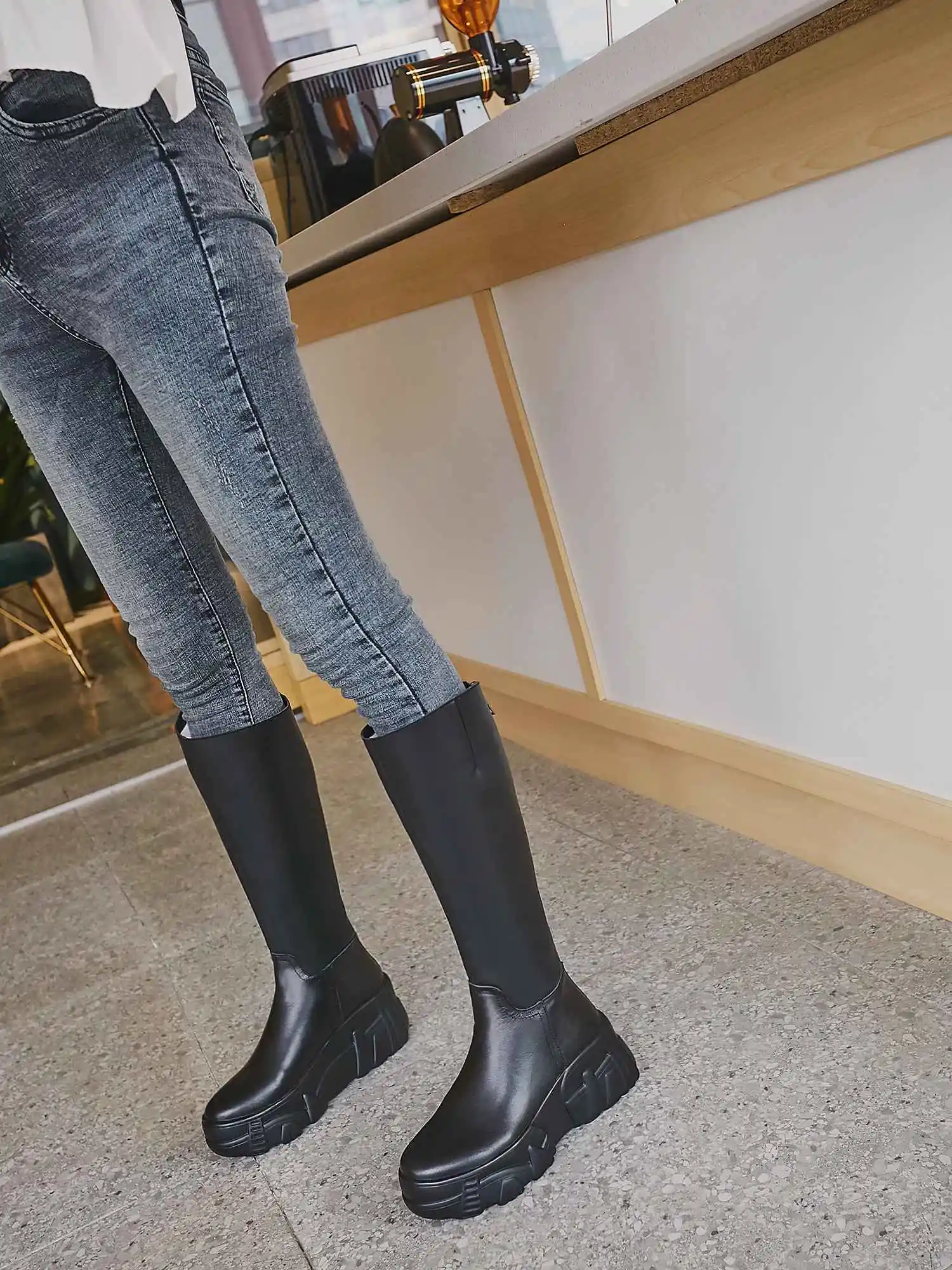 New winter high knight boots women's riding boots genuine leather keep warm zipper thick bottom knee-high boots zapatos mujer