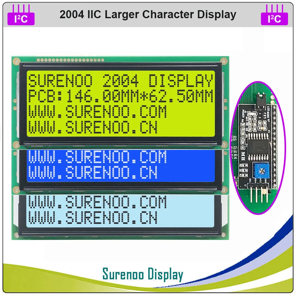 Последовательный IIC / I2C TWI 2004 204 20*4 большой символьный ЖК модуль дисплей желтый