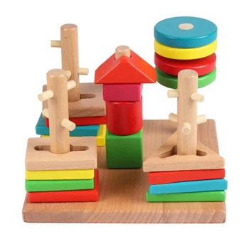 

Wooden Toys Intellectual Five Pillar Shape Building Blocks Set Column Children'S Early Education Blocks Toys Christmas
