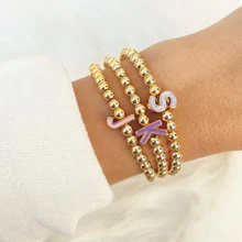 

LUER Custonm Initial Enamel Bracelets/Colorful Personalized DIY Name Bracelet/Gold Copper Beaded Alphabet for Women Jewelry Gift