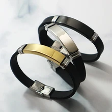 Wonlife серебряный цвет Титан Нержавеющая сталь Черный силиконовый браслет на запястье для мужчин ювелирные изделия Рождественский подарок