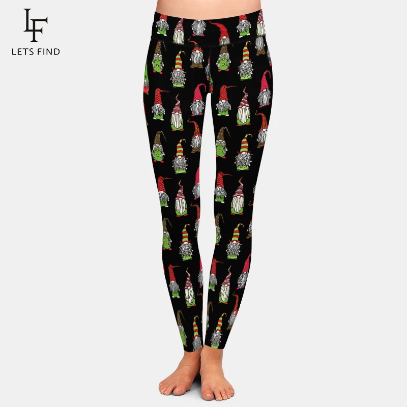 LETSFIND Christmas Women Pants Father Christmas Digital Printing Elastic Leggings High Waist Plus Size Fitness Black Leggings