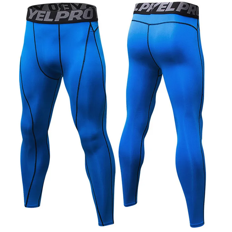 Blue-Black Line Мужские спортивные штаны Outto, леггинсы для бега, фитнеса, компрессионная одежда# B1060 - Цвет: Blue-Black Line