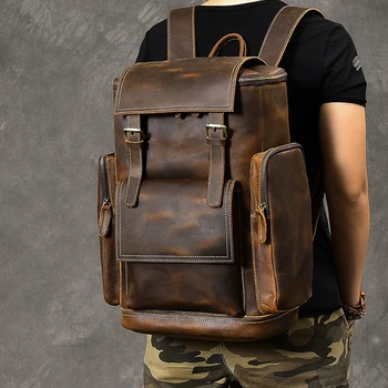

Genuine Leather Men's Backpack Large Capacity 15 Inch Laptop Backpack Crazy Horse Leather Travel Backpacks