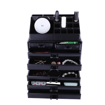 

Set Plastic Cosmetics Storage Rack Transparent 5 Large & 2 Small Drawers Black