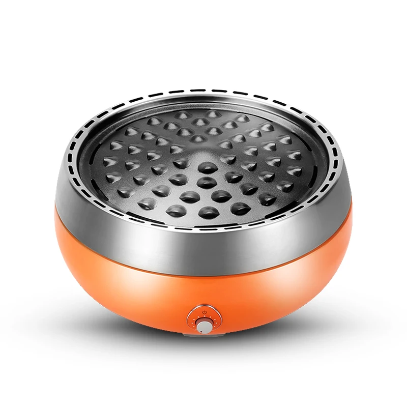 

25%,Portable Home Charcoal Grill Korean Smoke-free Electric Barbecue Small Size Electric Grill with USB Interface Orange