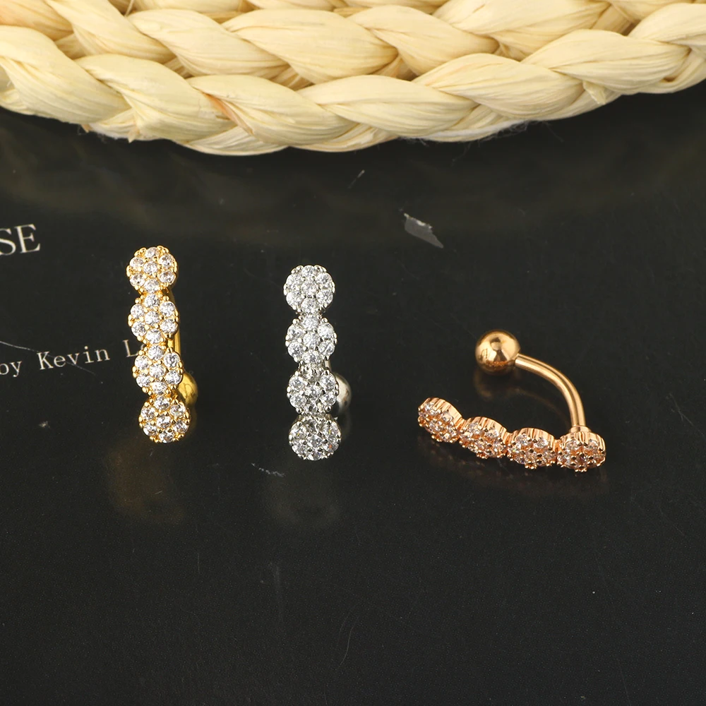 JUNLOWPY 2021 New Belly Button Navel Rings Wholesales 3 color Women Navel Belly Bar Body Piercing Set Drop Shipping Zircon