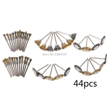 44 шт мини-проволочная кисть колесо чашка латунный Стальная проволока кисти набор для приготовления чая 1/8 дюймов(3 мм) для конических фрез для Мощность Dremel шлифовальные вращающиеся инструменты Инструменты