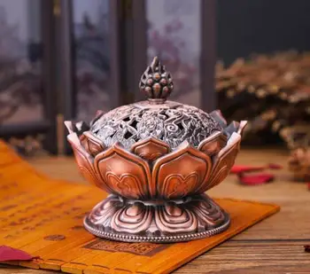 

Alloy Hollow Cover Aromatherapy Furnace Lotus Shaped Incense Burners Double Dragon Ear Treasures Fill The Home Censers