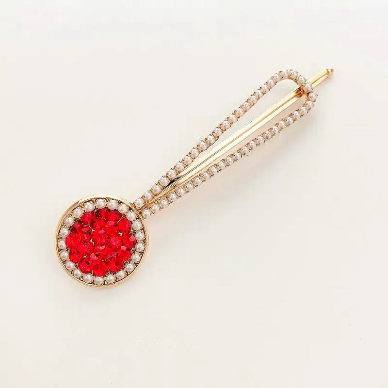 Girls Princess Design Cheap Full Diamond Rhinestone Metal Hair Clips Round Crystal Pearl Gold Bobby Pins