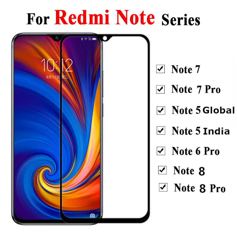

2.5D Screen Protector for Xiaomi Redmi Note 8 7 Pro Note 6 Pro Note 5 Pro Tempered Glass Protective Explosion-proof Full Cover