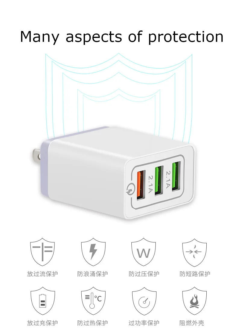 EU/US Plug 3 USB 3,0 Быстрая зарядка QC3.0 Зарядка для Samsug для Iphone для huawei для Xiaomi Мобильный телефон Быстрая Зарядка адаптер